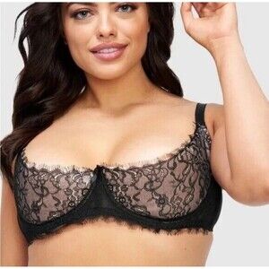 FREDERICK’S OF HOLLYWOOD Mindy Open Lace Trim Bra Size 34F NEW Black Lingerie